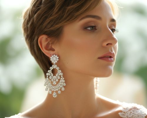 Krótkie włosy panny młodej: Jak dobrać do nich efektowne kolczyki?