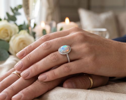 Opal i diamenty: Duet doskonały w luksusowej biżuterii zaręczynowej.