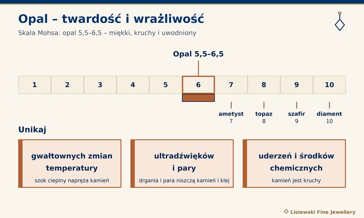 Kolczyki z opalem – twardość opalu 5,5–6,5 na skali Mohsa na tle ametystu, topazu, szafiru i diamentu oraz trzy rzeczy, których unikać