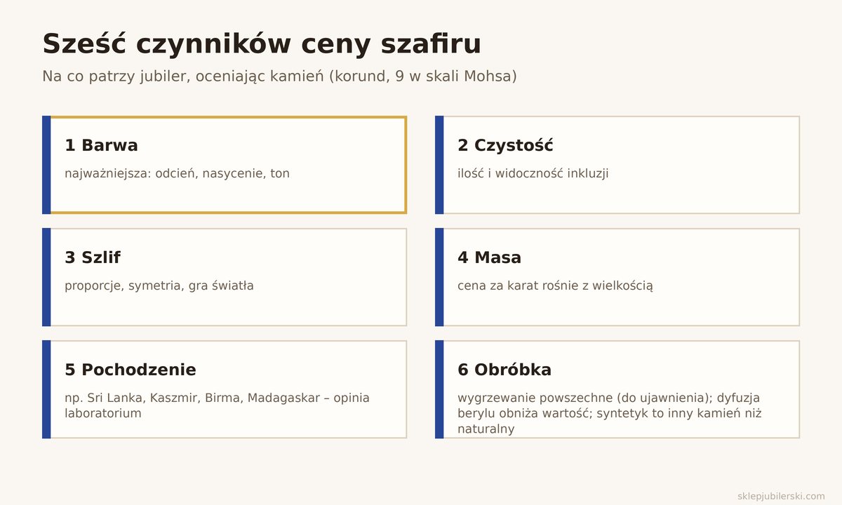 Szafir – cena zależy od barwy, czystości, szlifu, masy, pochodzenia i obróbki