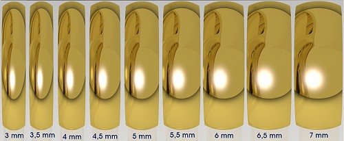 Przykładowe szerokości obrączek ślubnych