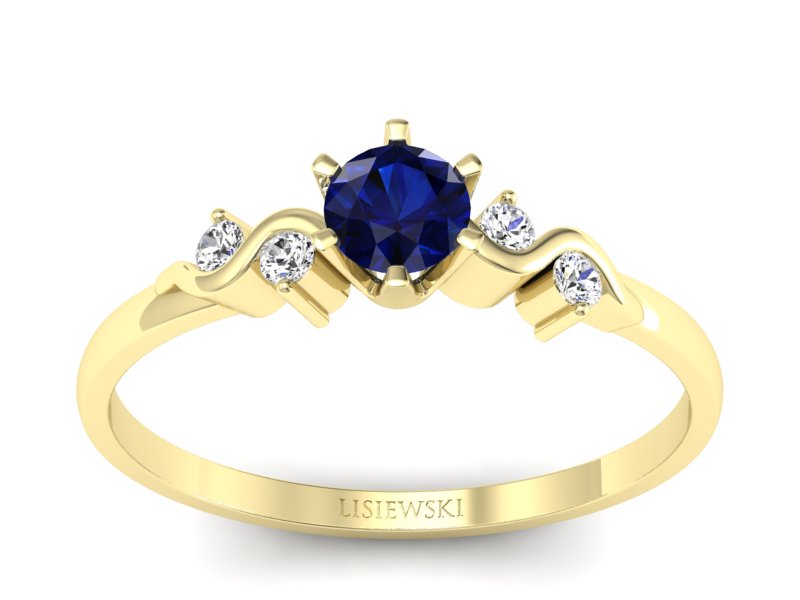 Złoty pierścionek z szafirem i brylantami - 1031zsz - 1