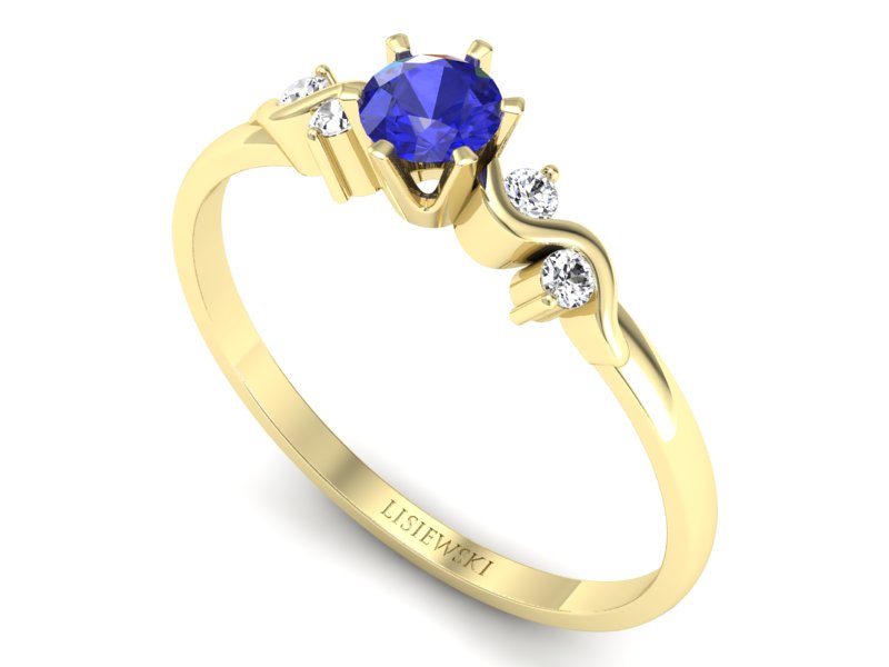 Złoty pierścionek z szafirem i brylantami - 1031zszc - 3