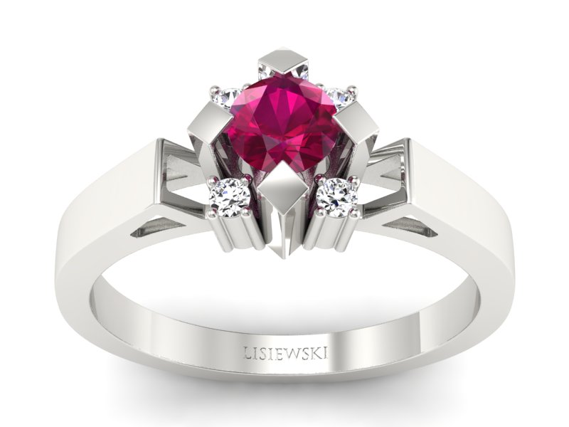 Pierścionek zaręczynowy z rubinem i brylantami - 1087br - 1