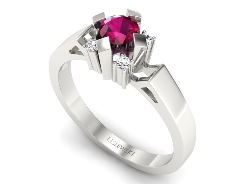Pierścionek zaręczynowy z rubinem i brylantami - 1087br