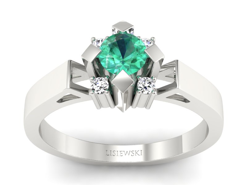 Pierścionek białe złoto ze szmaragdem i brylantami - 1087bsm - 1