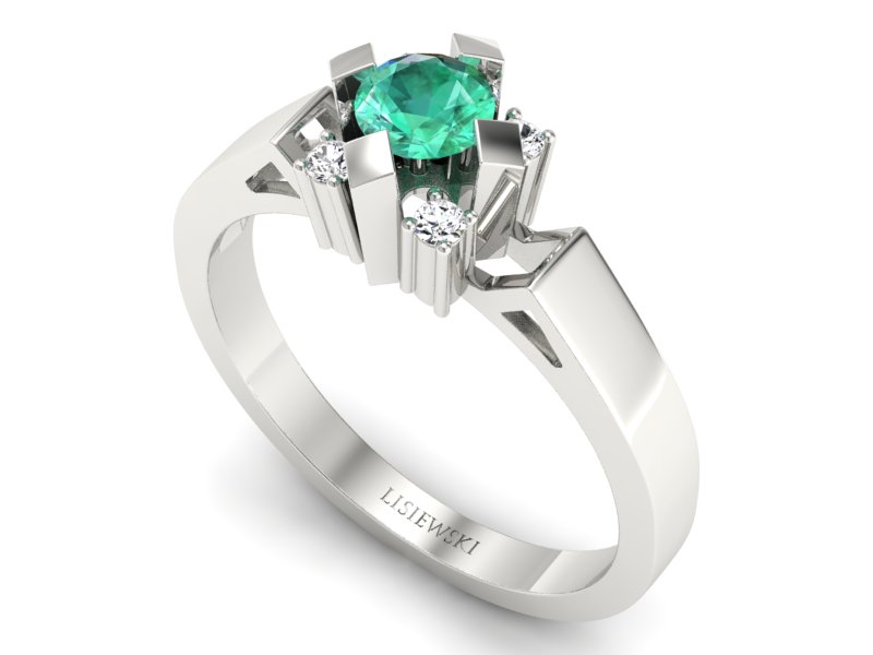 Pierścionek białe złoto ze szmaragdem i brylantami - 1087bsm - 3