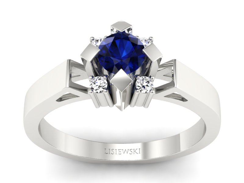 Złoty pierścionek z szafirem i brylantami - 1087bsz - 1