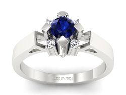 Złoty pierścionek z szafirem i brylantami - 1087bsz