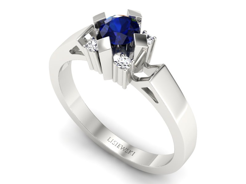 Złoty pierścionek z szafirem i brylantami - 1087bsz - 3