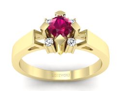 Pierścionek z rubinem i brylantami w żółtym złocie - 1087zr