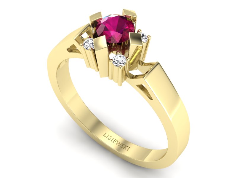 Pierścionek z rubinem i brylantami w żółtym złocie - 1087zr - 3