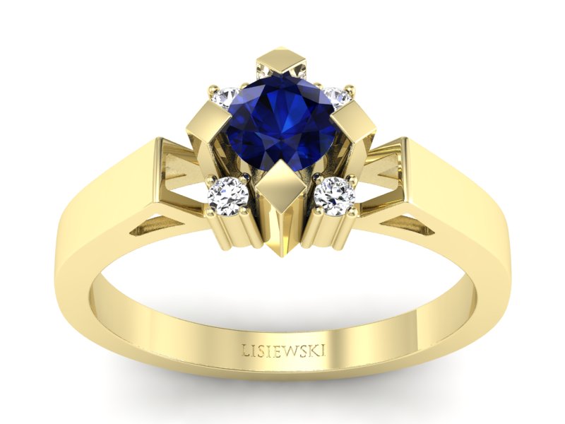 Złoty pierścionek z szafirem i brylantami - 1087zsz - 1