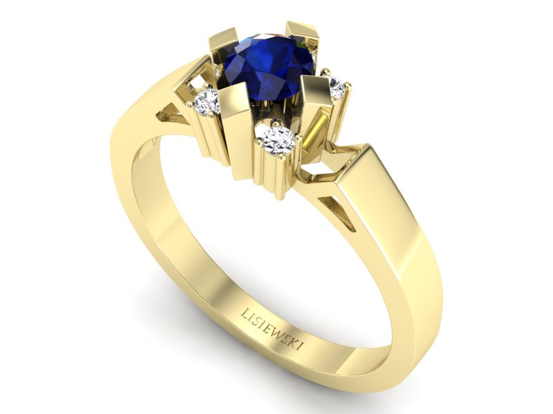 Złoty pierścionek z szafirem i brylantami - 1087zsz - 3