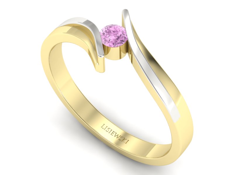 Złoty Pierścionek z brylantem złoto 585 - 1171pink - 3