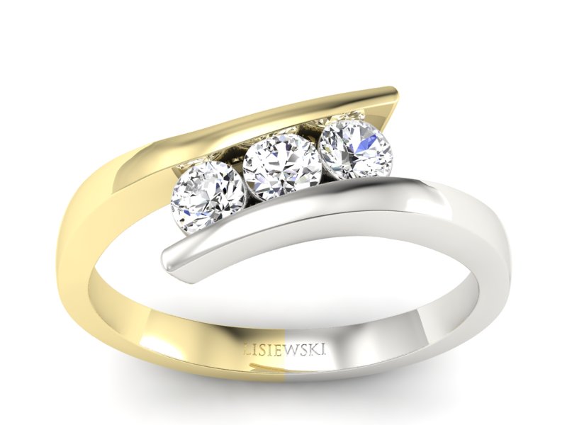 Pierścionek z brylantami białe żółte złoto - 1174zb_SI_H - 1