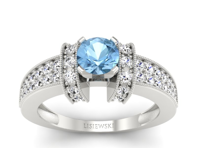 Pierścionek z topazem i brylantami białe złoto - 1179ba - 1
