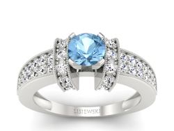 Pierścionek z topazem i brylantami białe złoto - 1179ba