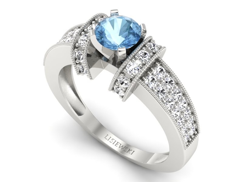 Pierścionek z topazem i brylantami białe złoto - 1179ba - 3