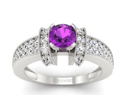 Pierścionek białe złoto z ametystem i brylantami - 1179bat