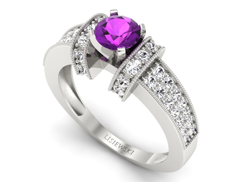 Pierścionek białe złoto z ametystem i brylantami - 1179bat - 3