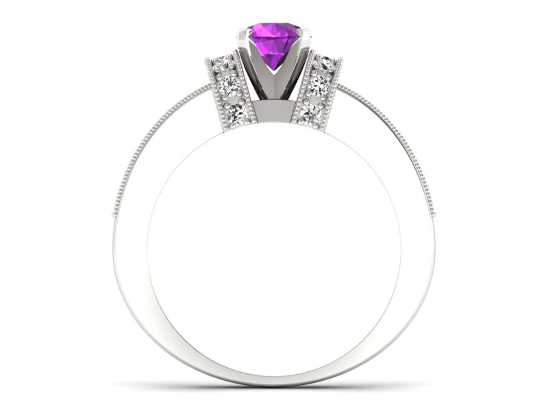 Pierścionek białe złoto z ametystem i brylantami - 1179bat - 2