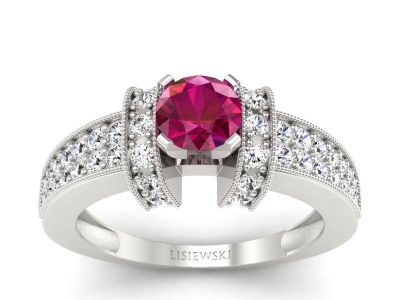 Pierścionek z rubinem i brylantami białe złoto - 1179br - 1