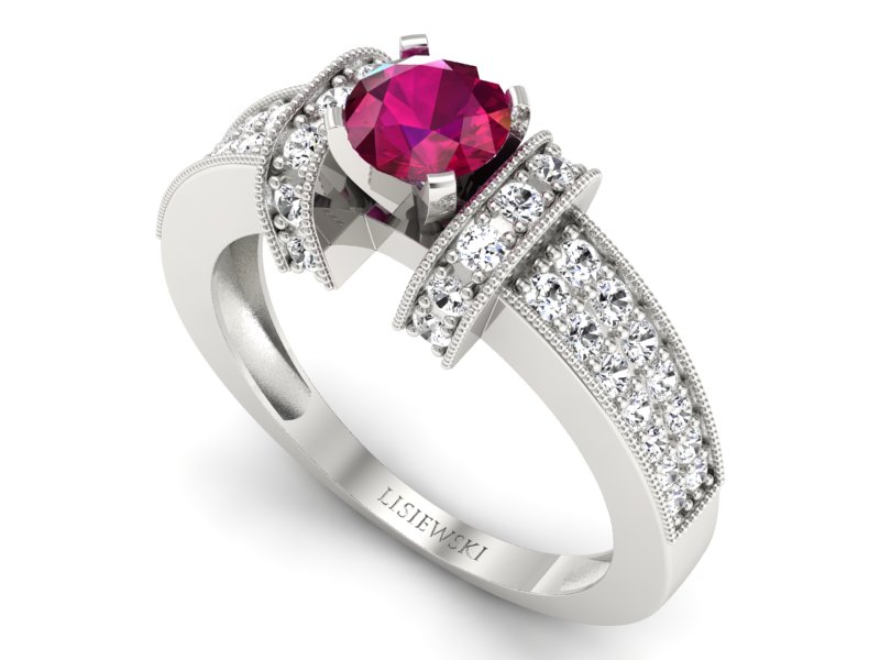 Pierścionek z rubinem i brylantami białe złoto - 1179br - 3