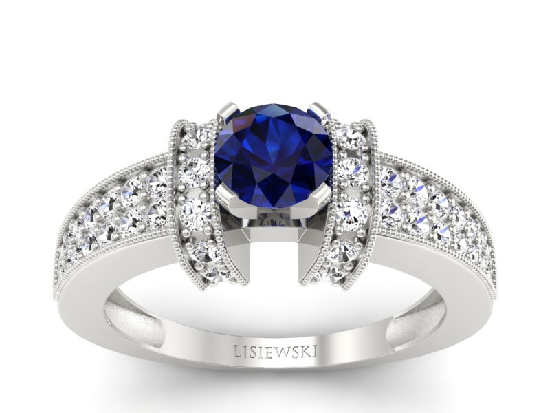 Pierścionek z szafirem i brylantami białe złoto - 1179bsz - 1