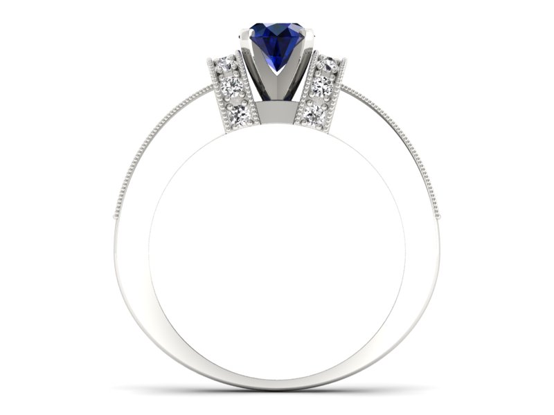 Pierścionek z szafirem i brylantami białe złoto - 1179bsz - 2