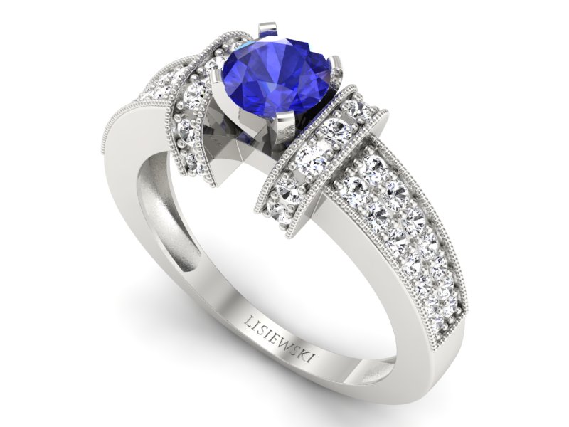 Pierścionek z szafirem i brylantami białe złoto - 1179bszc - 3