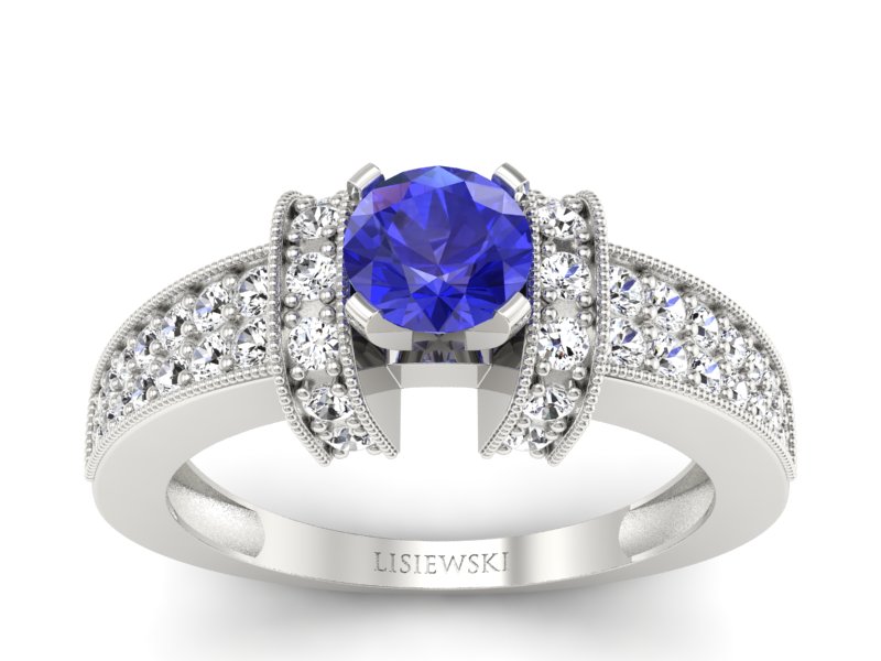 Pierścionek z szafirem i brylantami białe złoto - 1179bszc - 1