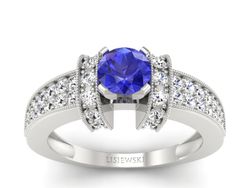 Pierścionek z szafirem i brylantami białe złoto - 1179bszc