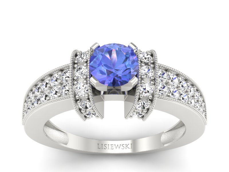 Pierścionek z tanzanitem białe złoto i brylantami - 1179bt - 1
