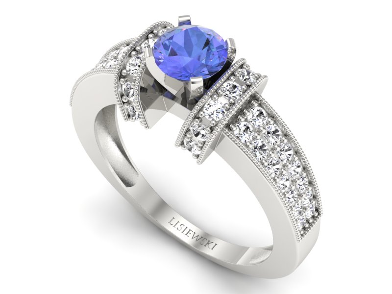 Pierścionek z tanzanitem białe złoto i brylantami - 1179bt - 3