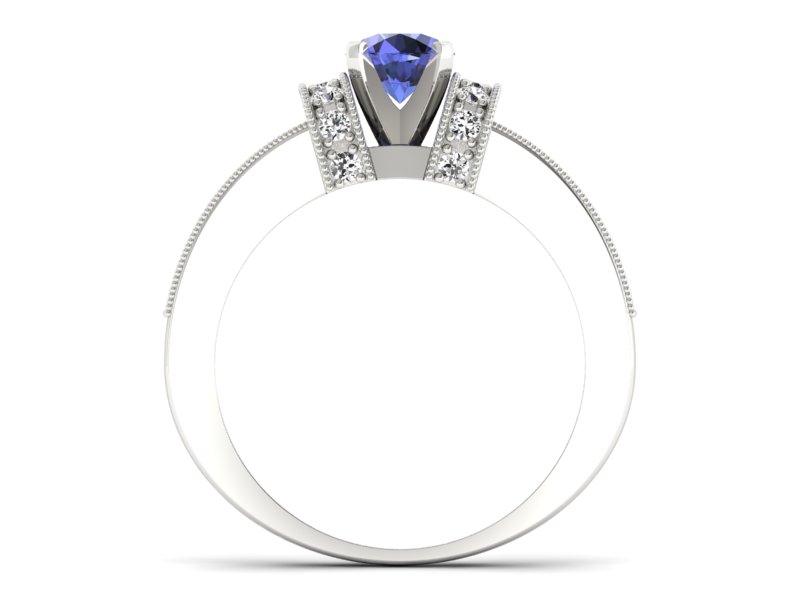 Pierścionek z tanzanitem białe złoto i brylantami - 1179bt - 2