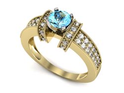 Pierścionek topaz i brylanty białe i żółte złoto - 1179zba