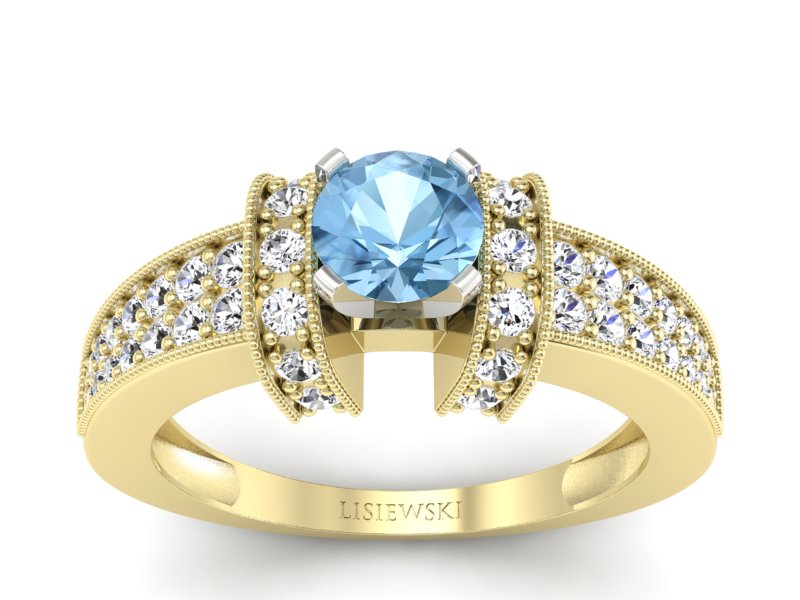 Pierścionek topaz i brylanty białe i żółte złoto - 1179zba - 1