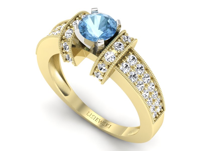 Pierścionek topaz i brylanty białe i żółte złoto - 1179zba - 3
