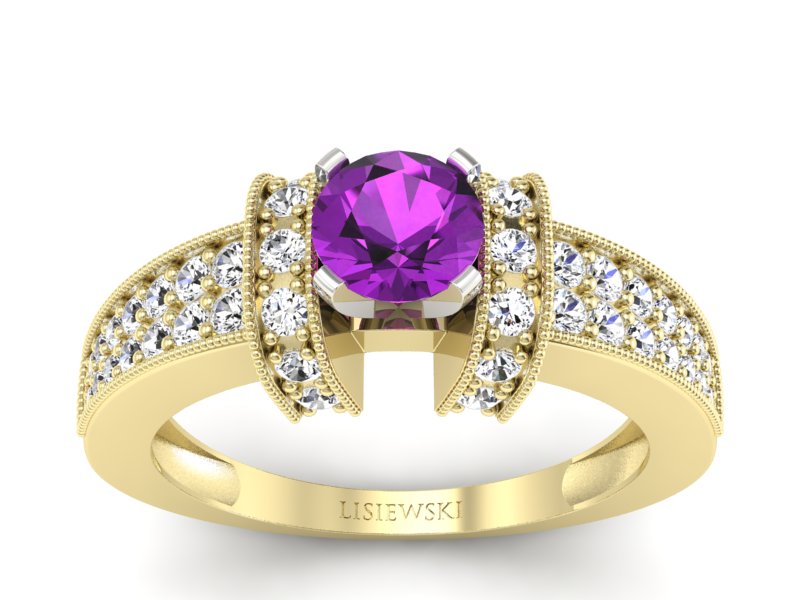 Pierścionek z ametystem i brylantami złoto - 1179zbat - 1