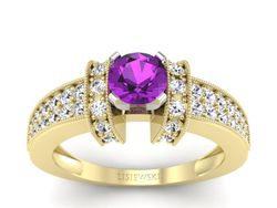 Pierścionek z ametystem i brylantami złoto - 1179zbat