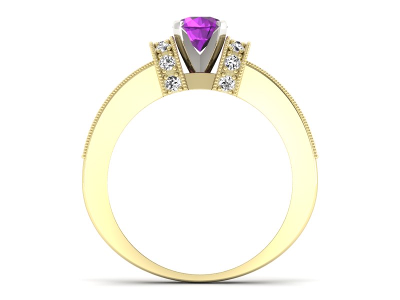 Pierścionek z ametystem i brylantami złoto - 1179zbat - 2