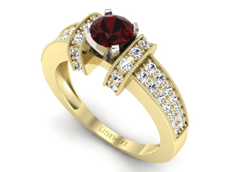 Złoty pierścionek z granatem i brylantami - 1179zbgr - 3