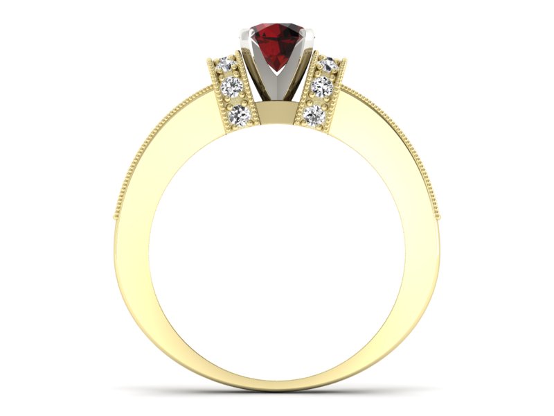 Złoty pierścionek z granatem i brylantami - 1179zbgr - 2