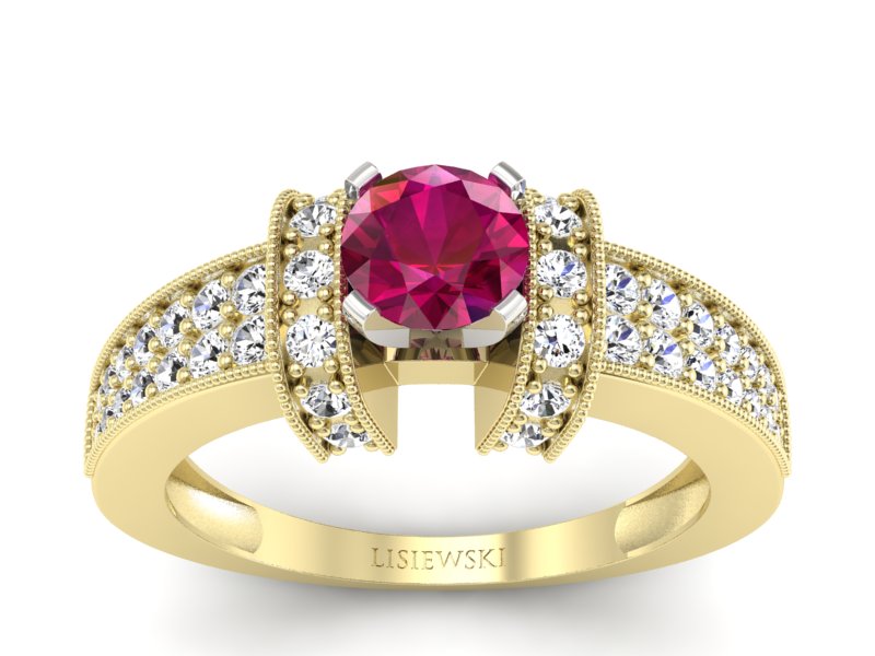 Złoty pierścionek z rubinem i brylantami złoto - 1179zbr - 1