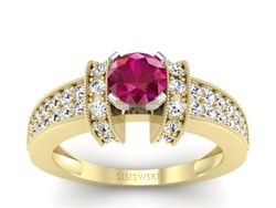Złoty pierścionek z rubinem i brylantami złoto - 1179zbr