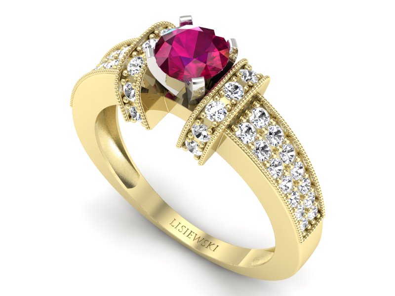 Złoty pierścionek z rubinem i brylantami złoto - 1179zbr - 3