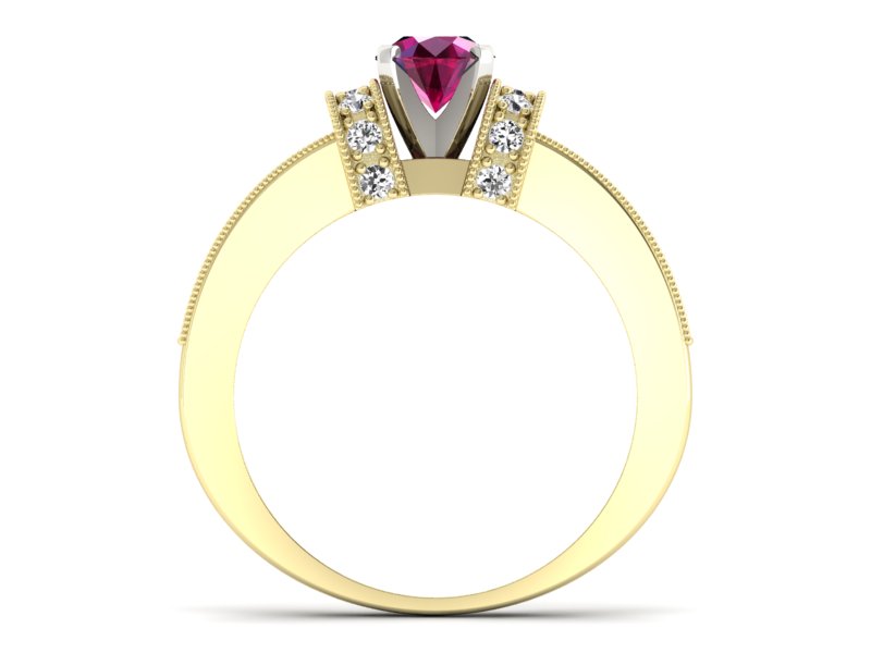 Złoty pierścionek z rubinem i brylantami złoto - 1179zbr - 2