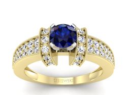 Złoty pierścionek z szafirem i brylantami - 1179zbsz