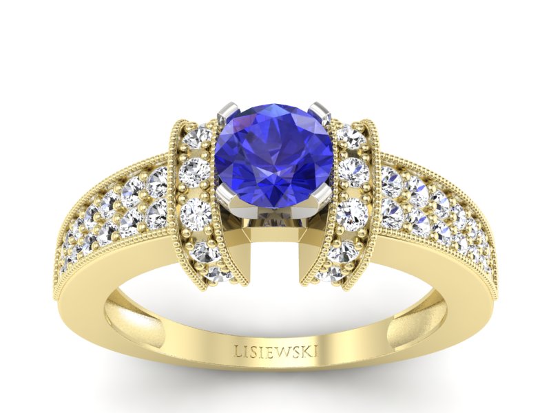 Złoty pierścionek z szafirem i diamentami - 1179zbszc - 1